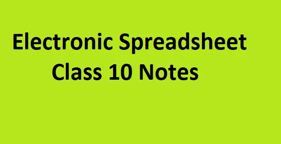Green background with bold black text “Electronic Spreadsheet Class 10 Notes” – visual summary for CBSE Computer Applications Unit 2